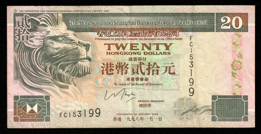 HONG KONG - 20 Dollars 1998 P.201d TB / Fine