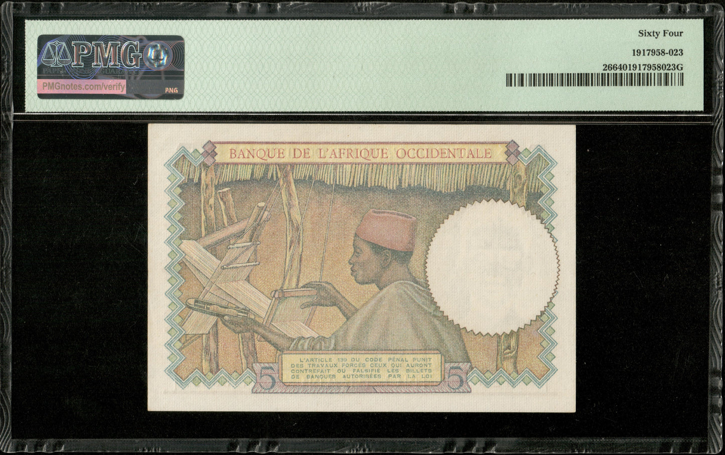 AFRIQUE OCCIDENTALE FRANÇAISE - FRENCH WEST AFRICA - 5 Francs 1943 P.26 NEUF / PMG 64