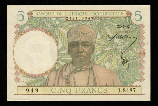 AFRIQUE OCCIDENTALE FRANÇAISE - FRENCH WEST AFRICA - 5 Francs 1942 P.25 SPL+ / AU+