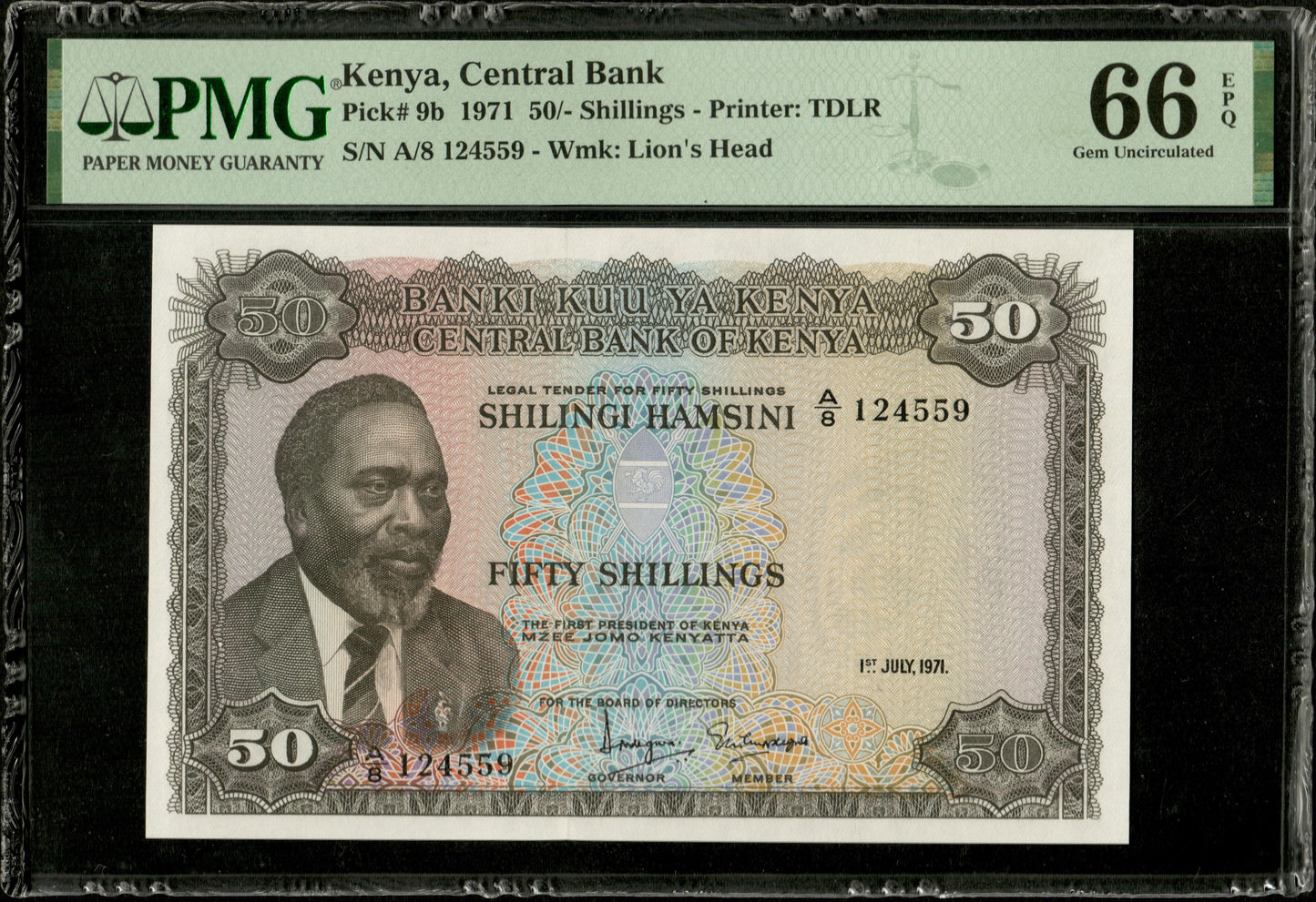 KENYA - 50 Shillings 1971 P.9b NEUF / PMG Gem Unc 66 EPQ