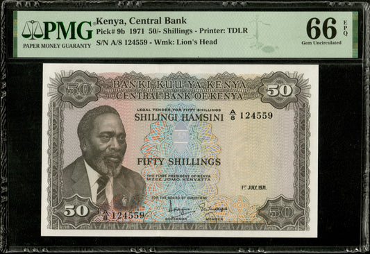 KENYA - 50 Shillings 1971 P.9b NEUF / PMG Gem Unc 66 EPQ