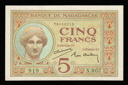 MADAGASCAR - 5 Francs (1937) P.35 NEUF / UNC