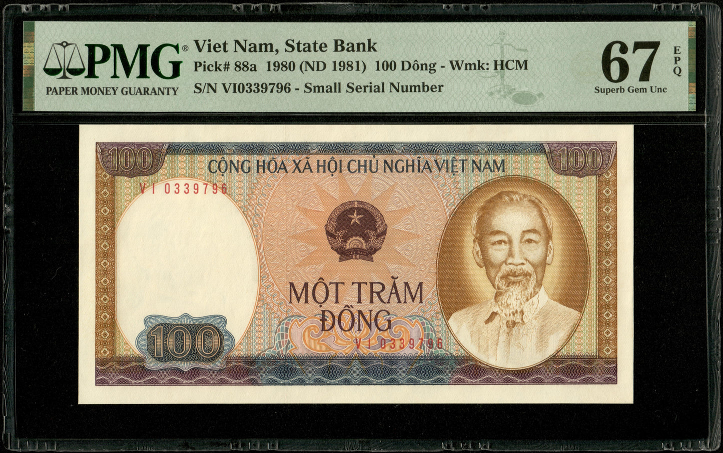 VIETNAM - 100 Dong 1980 P.88a NEUF / PMG Superb Gem Unc 67 EPQ