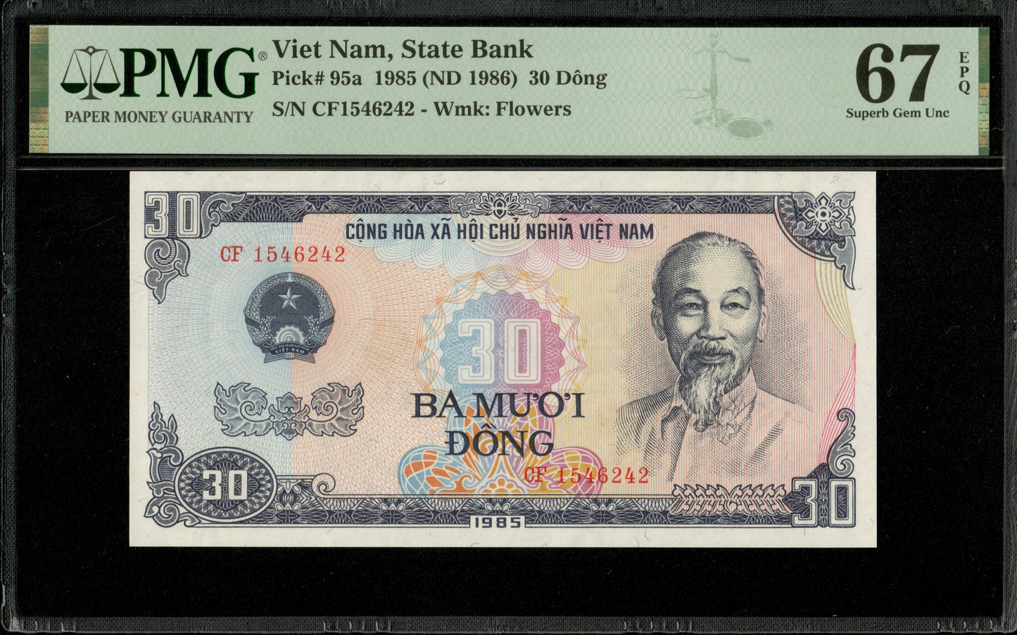 VIETNAM - 30 Dong 1985 P.95a NEUF / PMG Superb Gem Unc 67 EPQ