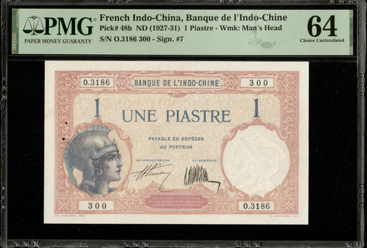 INDOCHINE - FRENCH INDO-CHINA - 1 Piastre (1927-1931) P.48b PMG Choice UNC 64