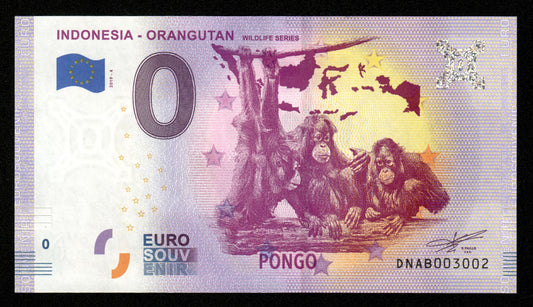 Billet Souvenir 0 Euro - Indonesia, ORANGUTAN WILDLIFE SERIES 2019-4 NEUF / UNC