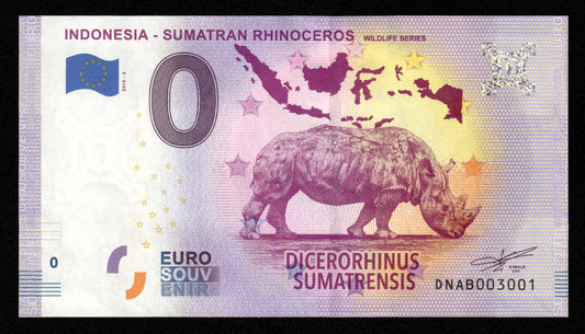 Billet Souvenir 0 Euro - Indonesia, SUMATRAN RHINOCEROS WILDLIFE SERIES 2019-3 NEUF / UNC