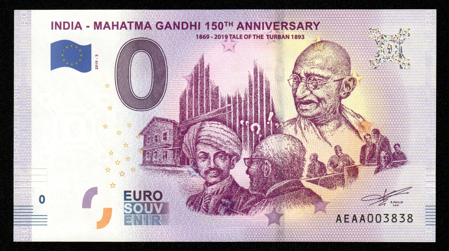 Billet Souvenir 0 Euro - India, GANDHI 150th ANNIVERSARY TALE OF THE TURBAN 1893 2019-3 NEUF / UNC