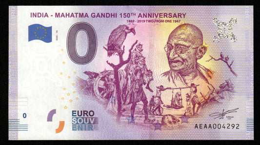 Billet Souvenir 0 Euro - India, GANDHI 150th ANNIVERSARY TWO FROM ONE 1947 2020-10 NEUF / UNC