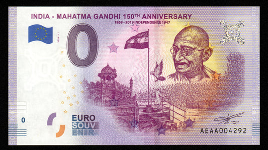 Billet Souvenir 0 Euro - India, GANDHI 150th ANNIVERSARY INDEPENDENCE 1947 2020-11 NEUF / UNC