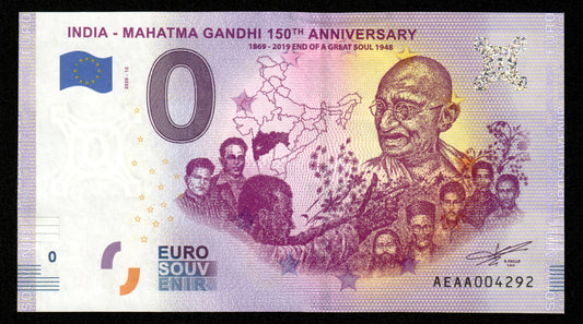 Billet Souvenir 0 Euro - India, GANDHI 150th ANNIVERSARY END OF A GREAT SOUL 1948 2020-12 NEUF / UNC