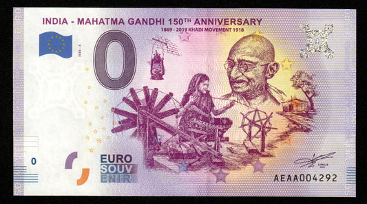 Billet Souvenir 0 Euro - India, GANDHI 150th ANNIVERSARY KHADI MOVEMENT 1918 2020-4 NEUF / UNC