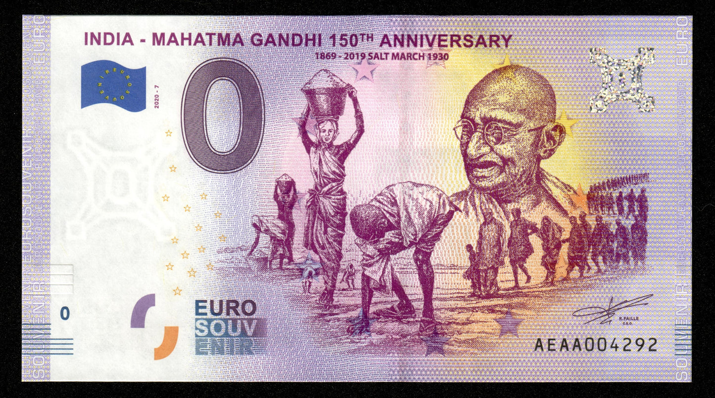 Billet Souvenir 0 Euro - India, GANDHI 150th ANNIVERSARY SALT MARCH 1930 2020-7 NEUF / UNC