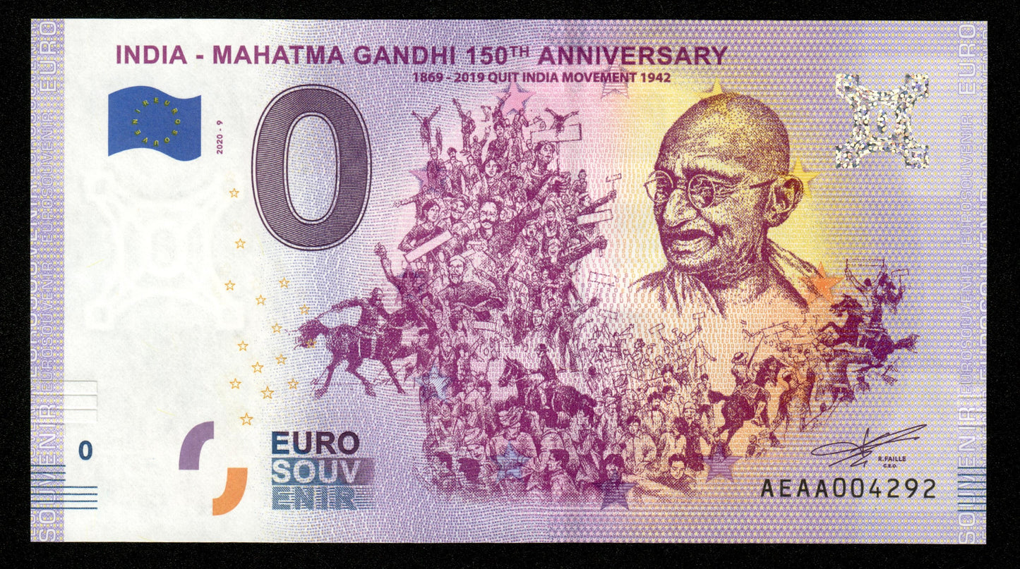 Billet Souvenir 0 Euro - India, GANDHI 150th ANNIVERSARY QUIT INDIA MOVEMENT 1942 2020-9 NEUF / UNC