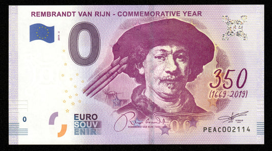 Billet Souvenir 0 Euro - REMBRANDT VAN RIJN - COMMEMORATIVE YEAR 2019-2 NEUF / UNC