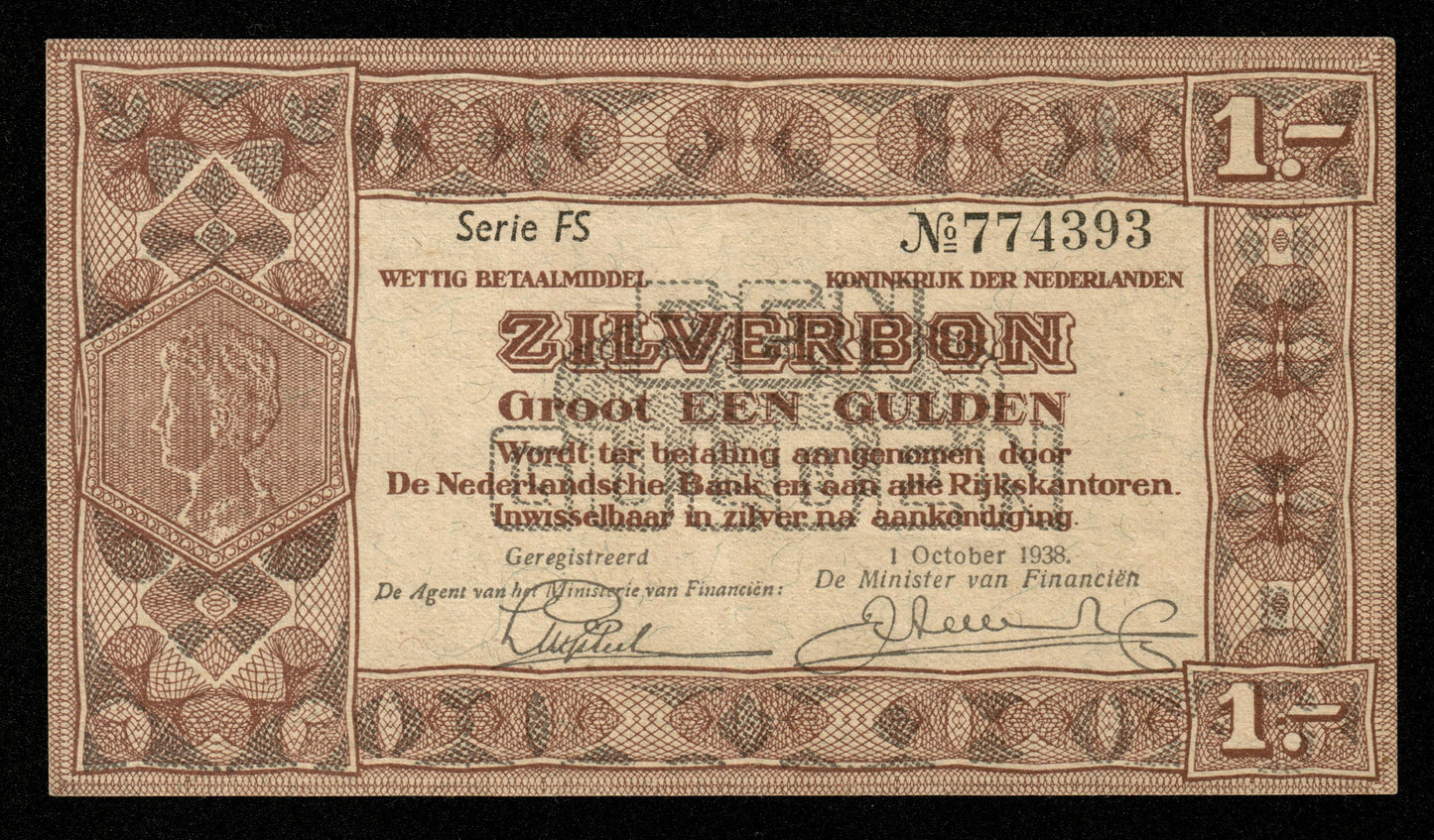 PAYS-BAS - NETHERLANDS - 1 Gulden 1938 Zilverbon P.61 SUP+ / XF+