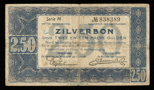 PAYS-BAS - NETHERLANDS - 2,5 Gulden 1938 Zilverbon P.62 B / Good