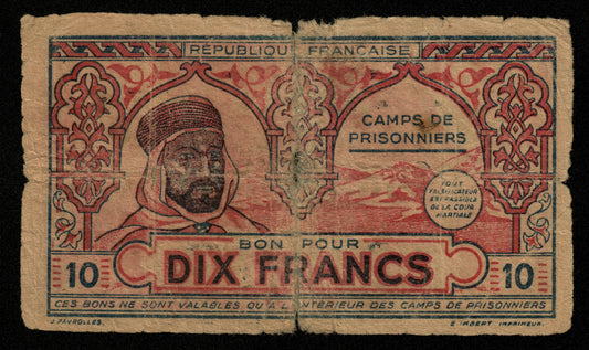 ALGÉRIE - ALGERIA - 10 Francs Camps de prisonniers (1943) P.NL, K.395 AB / Poor