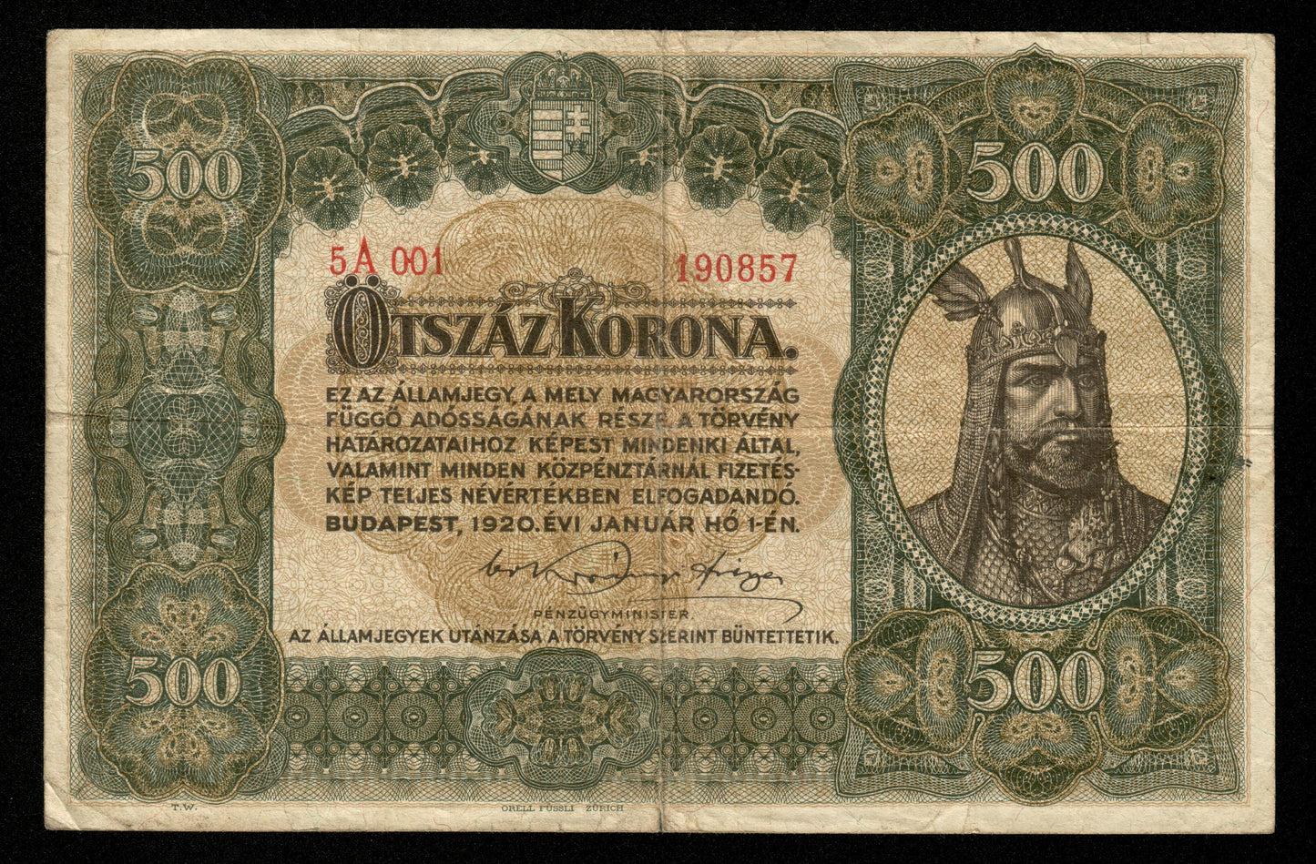 HONGRIE - HUNGARY - 500 Korona 1920 P.65 TB / Fine