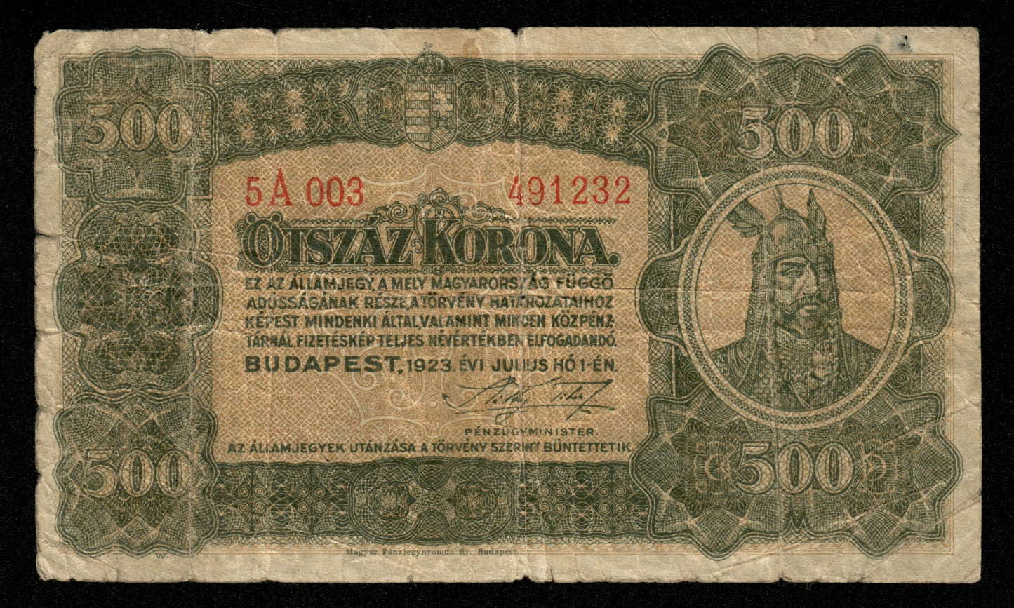 HONGRIE - HUNGARY - 500 Korona 1923 P.74a B / Good