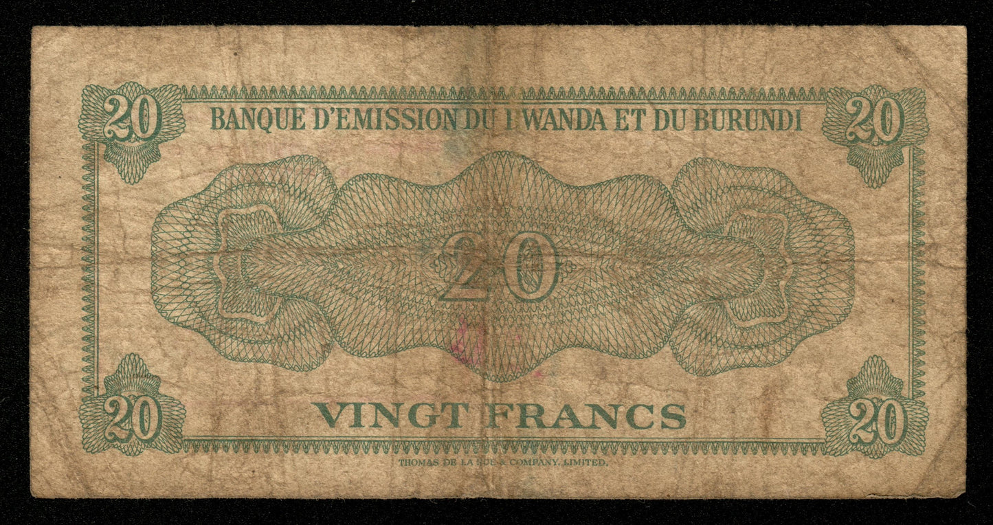 RWANDA-BURUNDI - 20 Francs 1960 P.3a B / Good