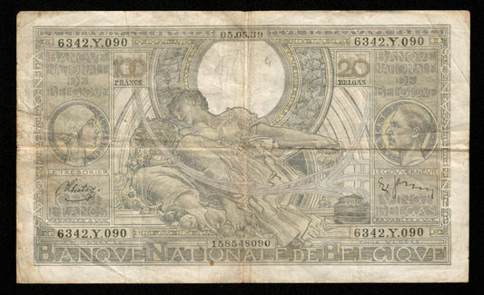 BELGIQUE - BELGIUM - 100 Francs / 20 Belgas 1939 P.107 TB / Fine