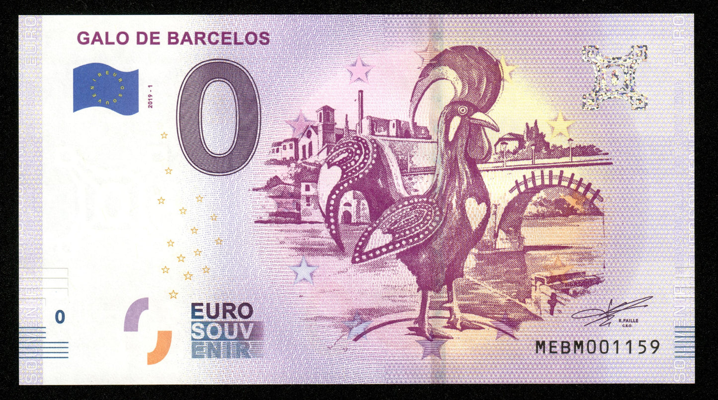 Billet Souvenir 0 Euro - Portugal, GALO DE BARCELOS 2019-1 NEUF / UNC