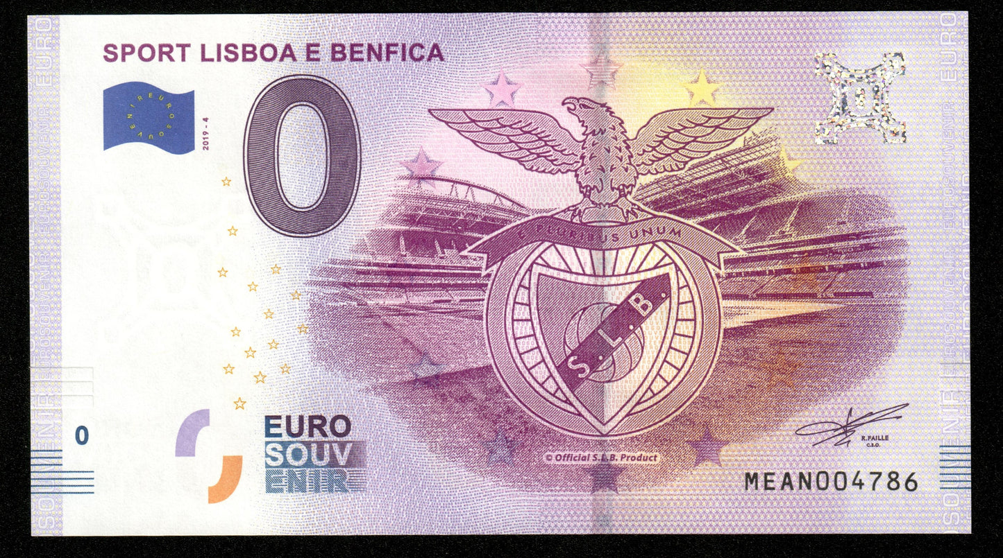 Billet Souvenir 0 Euro - Portugal, SPORT LISBOA E BENFICA 2019-4 NEUF / UNC