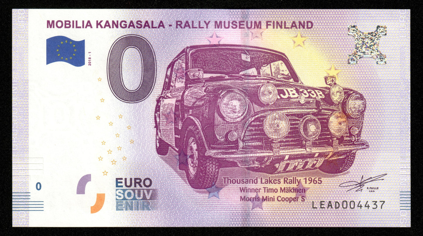 Billet Souvenir 0 Euro - MOBILIA KANGASALA - RALLY MUSEUM FINLAND 2018-1 NEUF / UNC