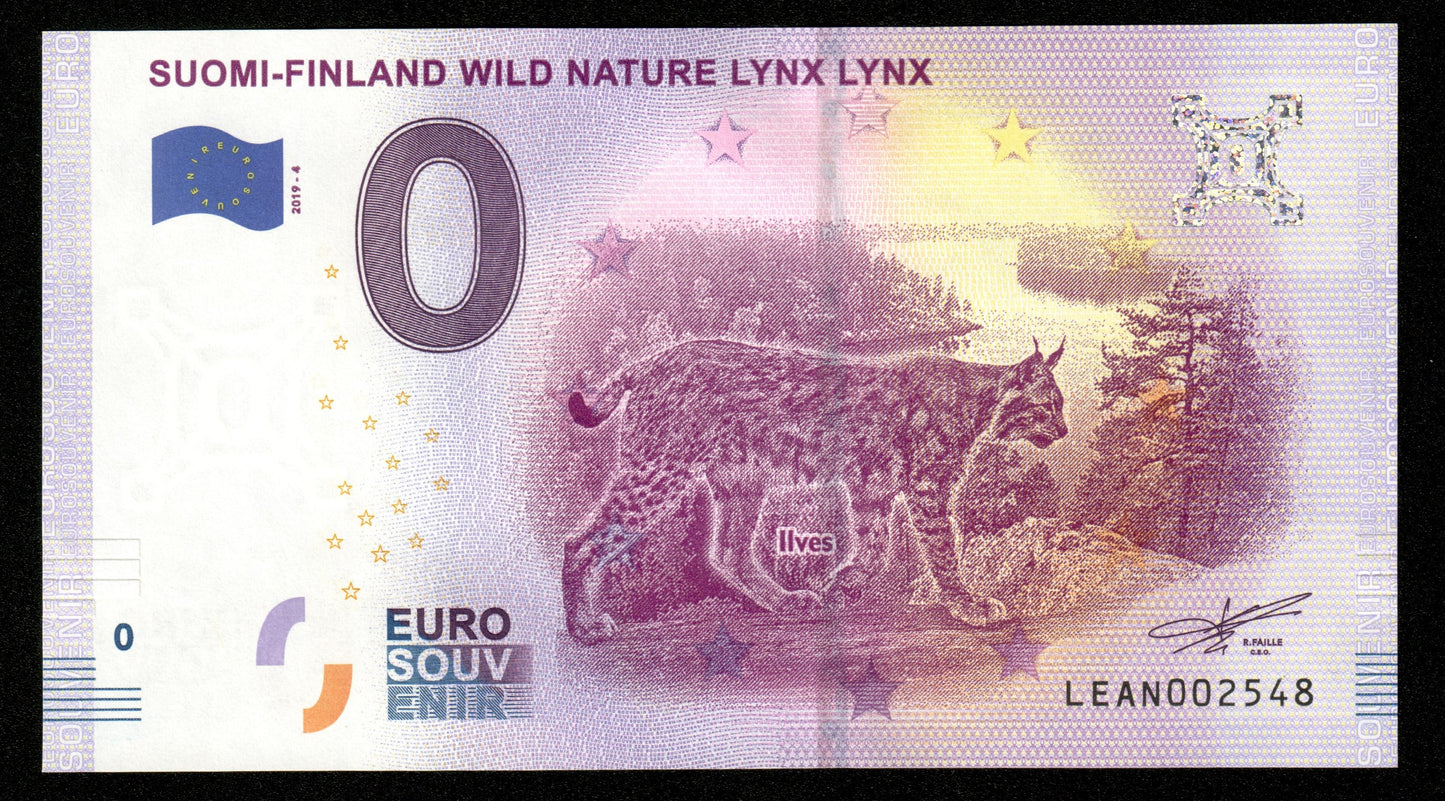 Billet Souvenir 0 Euro - SUOMI-FINLAND WILD NATURE LYNX LYNX 2019-4 NEUF / UNC