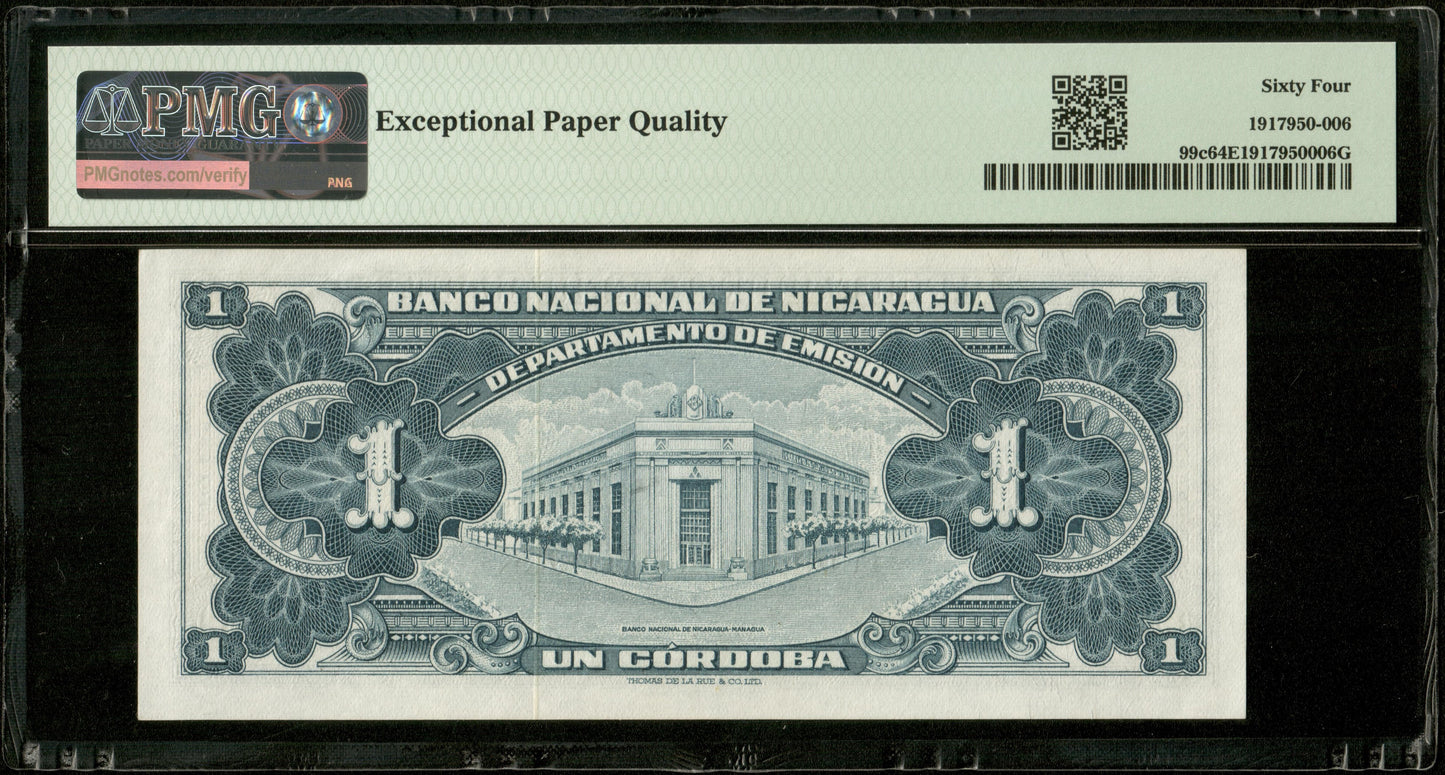 NICARAGUA - 1 Cordoba 1960 Pick 99c NEUF / PMG Choice Unc 64 EPQ