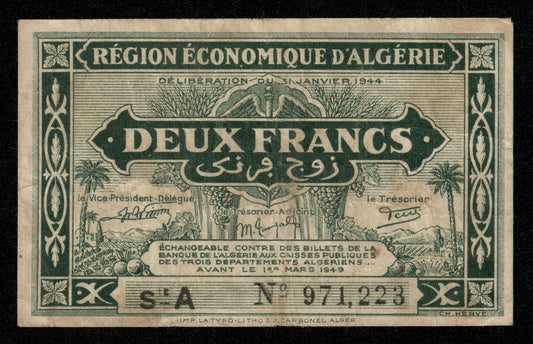 ALGÉRIE - ALGERIA - 2 Francs Région Économique 1944 P.99a TB / Fine