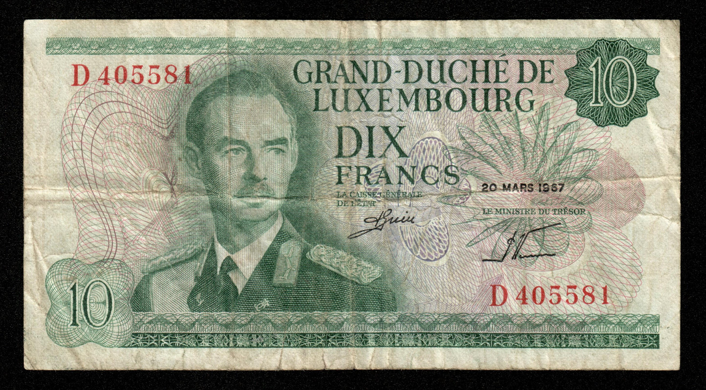 LUXEMBOURG - 10 Francs 1967 P.53a TB / Fine