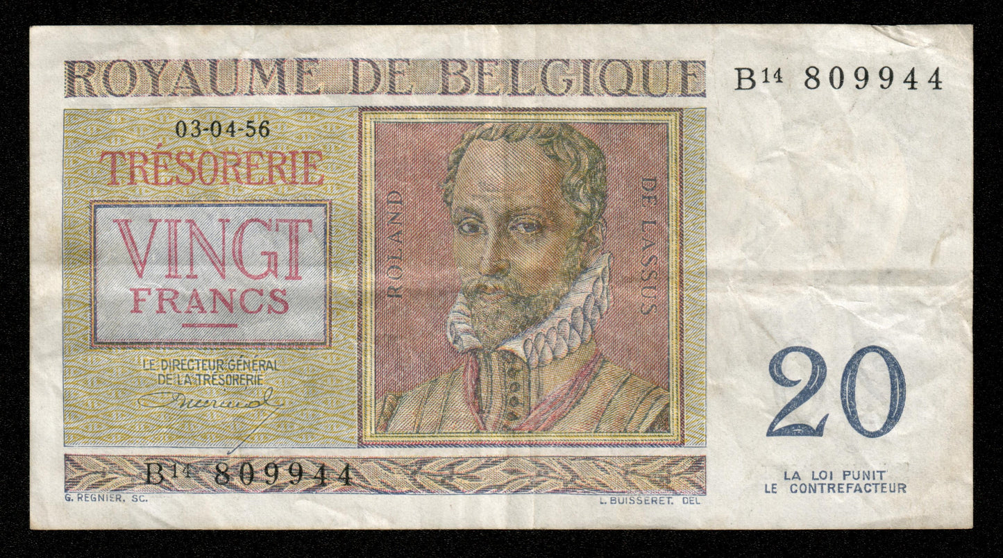 BELGIQUE - BELGIUM - 20 Francs 1956 P.132b TTB / VF