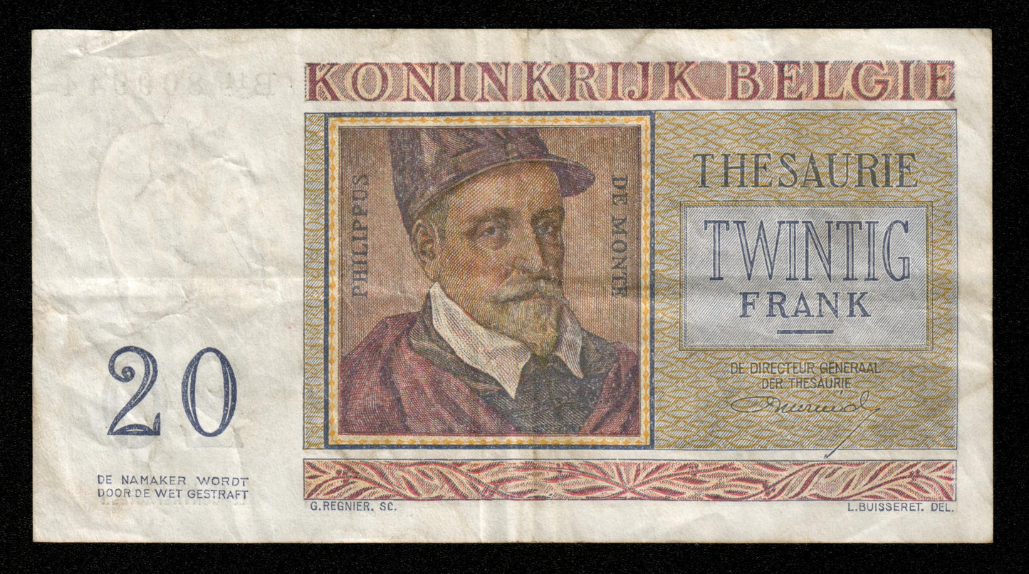 BELGIQUE - BELGIUM - 20 Francs 1956 P.132b TTB / VF