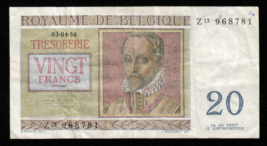 BELGIQUE - BELGIUM - 20 Francs 1956 P.132b TTB / VF