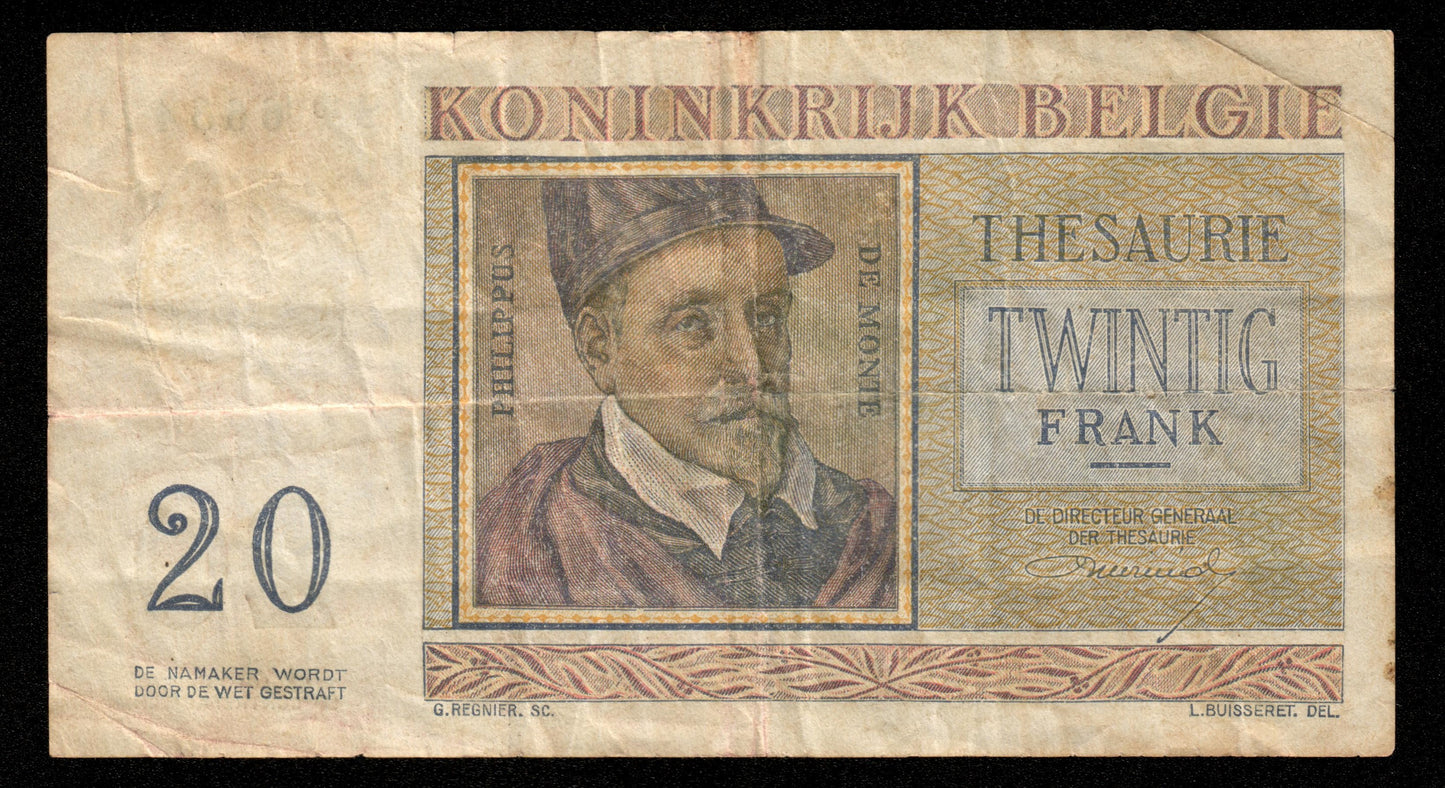 BELGIQUE - BELGIUM - 20 Francs 1956 P.132b pr.TTB / VF-