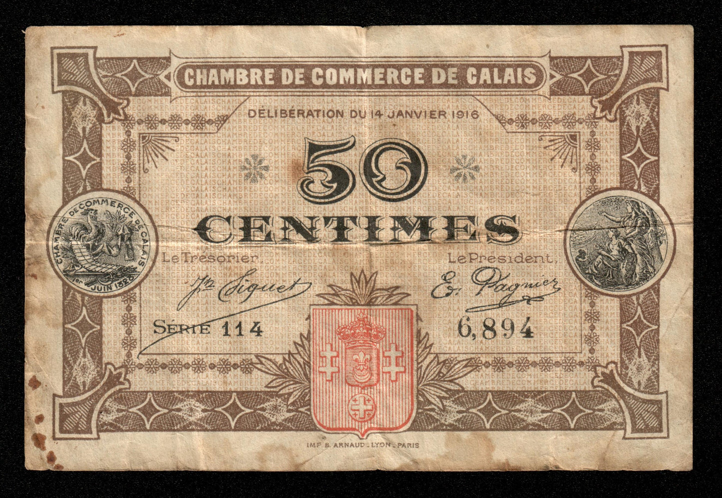 FRANCE - Chambre de Commerce de Calais, 50 Centimes 1916 JP.36.21 TB / Fine