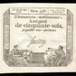 FRANCE - Assignat, 50 Sols 23 Mai 1793 Ass.42c, P.A70b Série 3386 pr.NEUF / UNC-