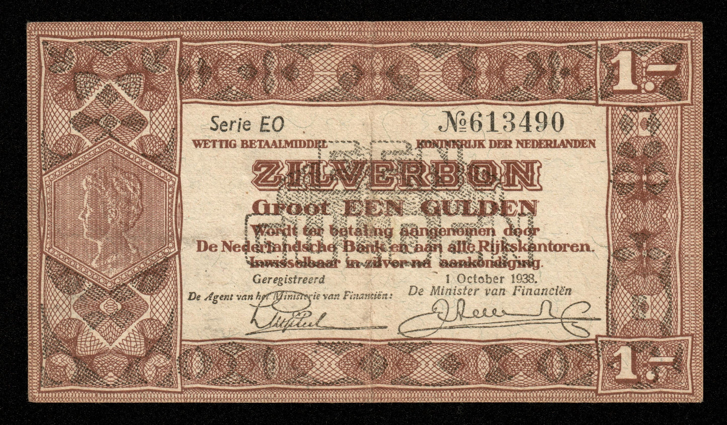 PAYS-BAS - NETHERLANDS - 1 Gulden 1938 Zilverbon P.61 TTB+ / VF+