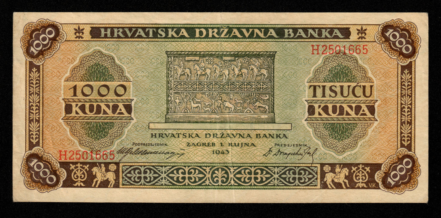 CROATIE - CROATIA - 1000 Kuna 1943 P.12a TTB / VF