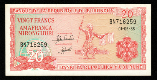 BURUNDI - 20 Francs 1988 P.27b pr.NEUF / UNC-