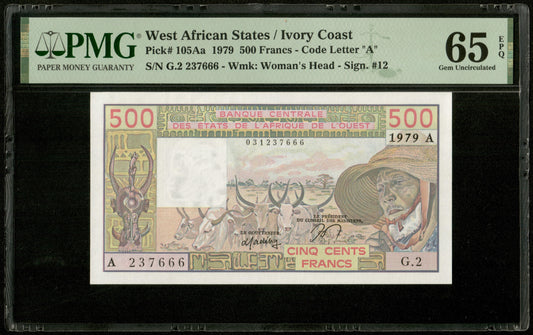 WEST AFRICAN STATES - IVORY COAST - 500 Francs 1979 Pick 105Aa 237666 NEUF / PMG Gem Unc 65 EPQ