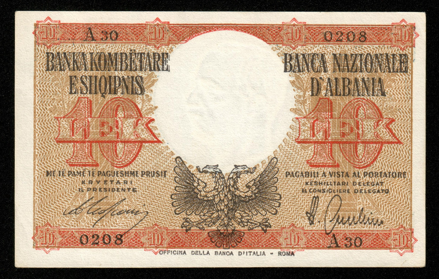 ALBANIE - ALBANIA - 10 Lek (1940) P.11 SPL+ / AU+