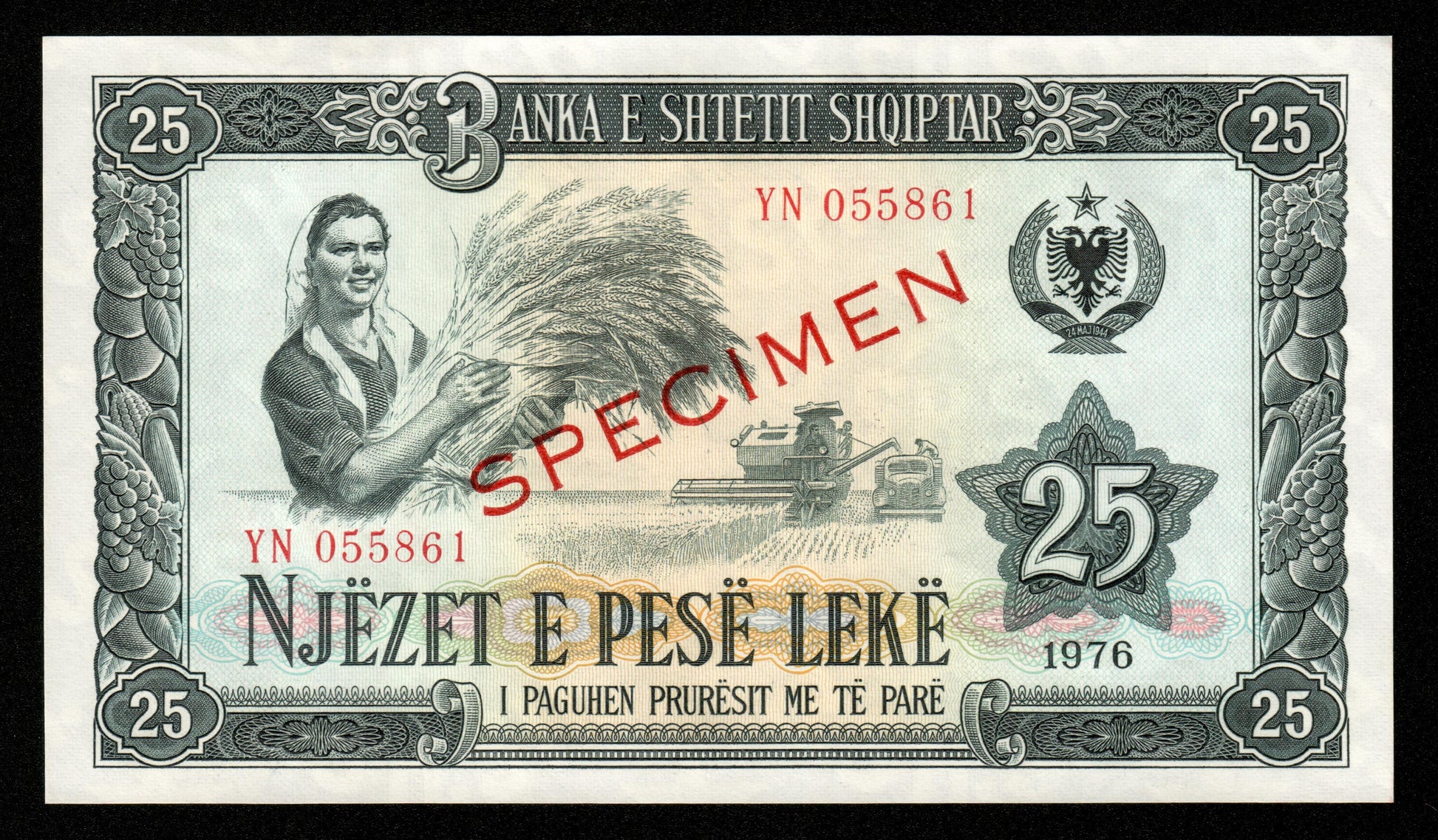 ALBANIE - ALBANIA - 25 Leke 1976 Specimen P.44s NEUF / UNC Art & Numis ALBANIE - ALBANIA - 25 Leke 1976 Specimen P.44s NEUF / UNC Art & Numis