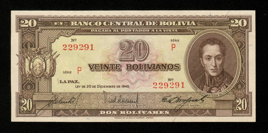 BOLIVIE - BOLIVIA - 20 Bolivianos 1945 P.140a NEUF / UNC