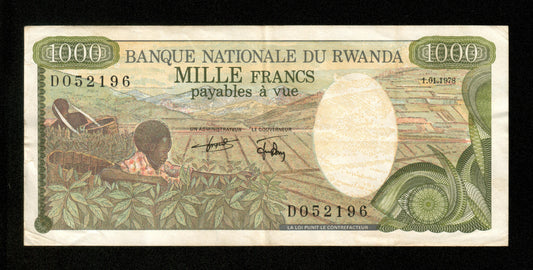 RWANDA - 1000 Francs 1978 P.14a TTB / VF