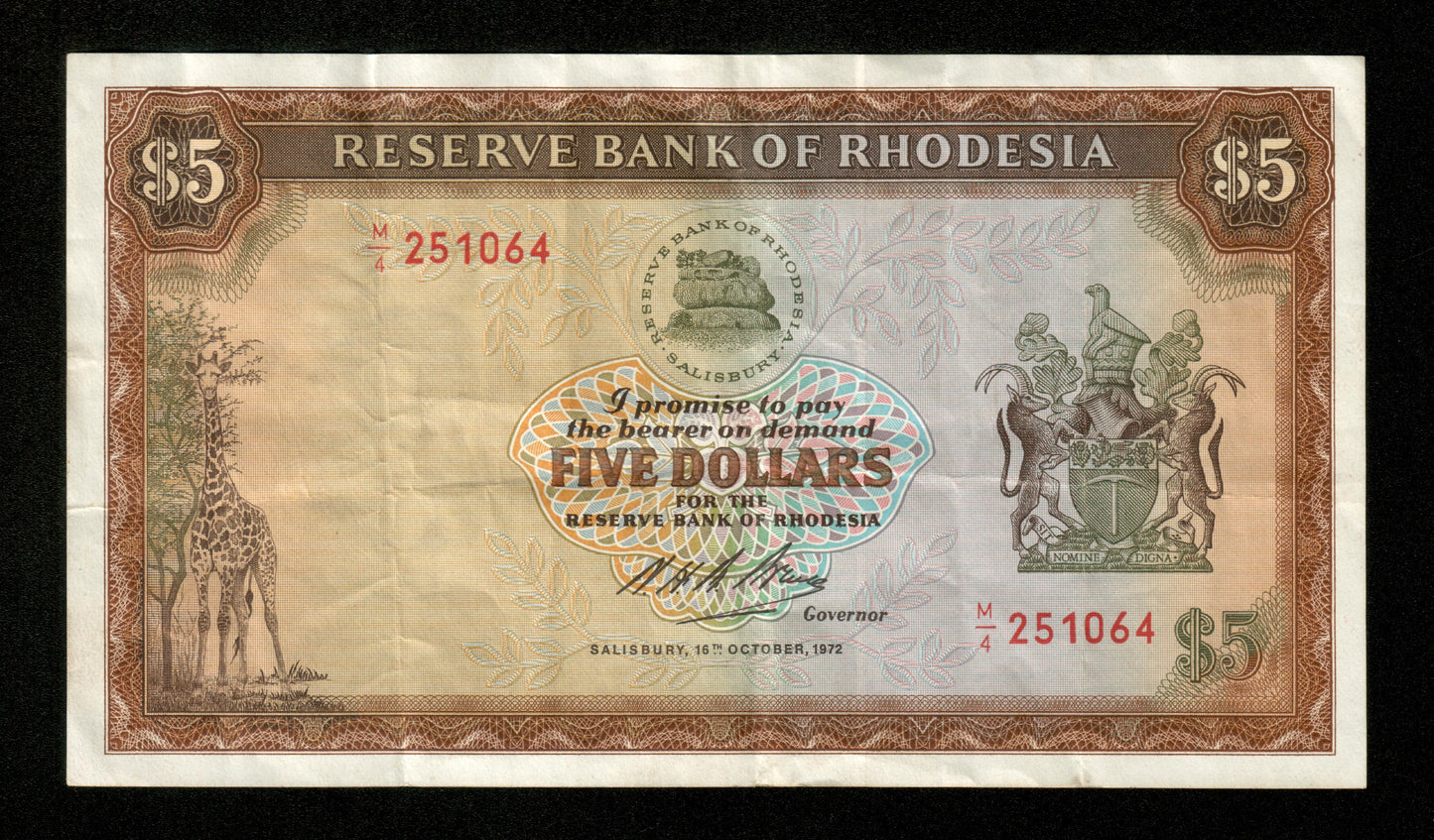 RHODÉSIE - RHODESIA - 5 Dollars 1972 P.32a TTB / VF