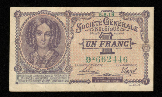 BELGIQUE - BELGIUM - 1 Franc 1916 P.86b TTB+ / VF+