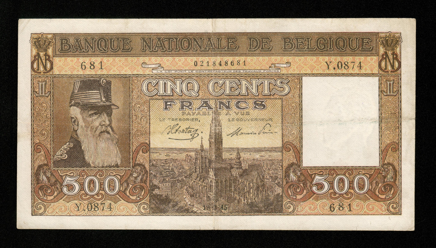 BELGIQUE - BELGIUM - 500 Francs 1945 P.127a TTB / VF